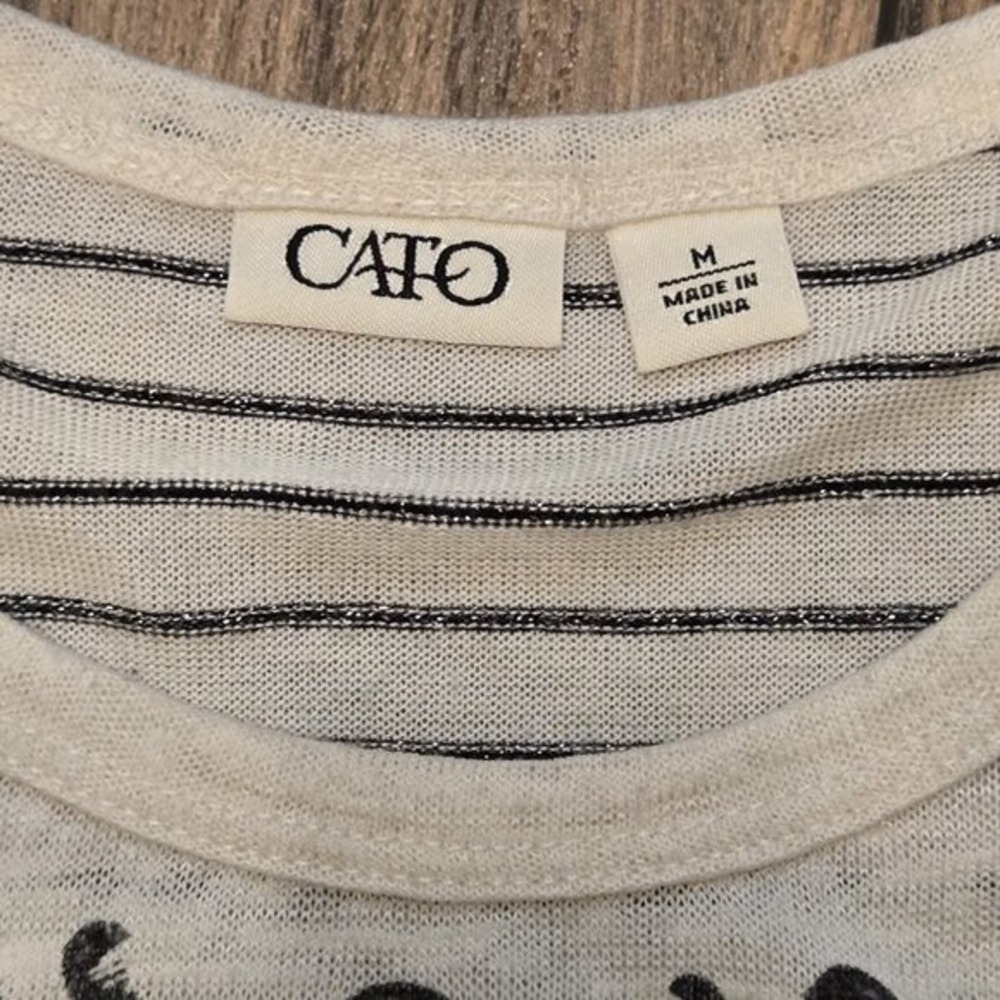Cato Womens Cream Black Damask Stripe 3/4 Sleeve Top Size M - Picture 2 of 7